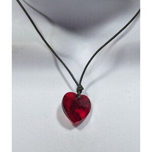Casual Coquette Tie On Red Heart Pendant Necklace